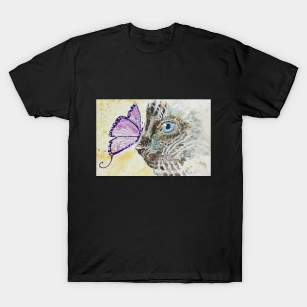 Siamese cat purple butterfly T-Shirt by SamsArtworks